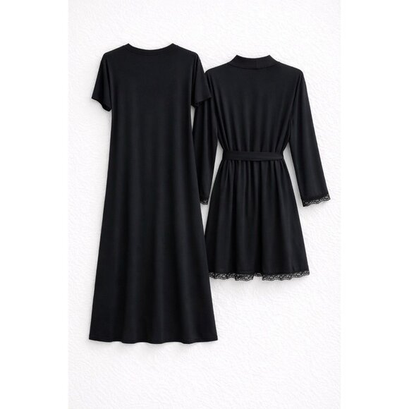 State of Day Macy’s 2pc Sleepwear Modal Bundle M Black Long Gown & Robe New - Picture 2 of 10